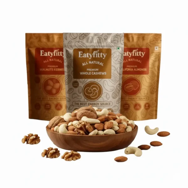 Eatyfitty Premium Almonds, Cashews & Walnuts Combo (200g Each)